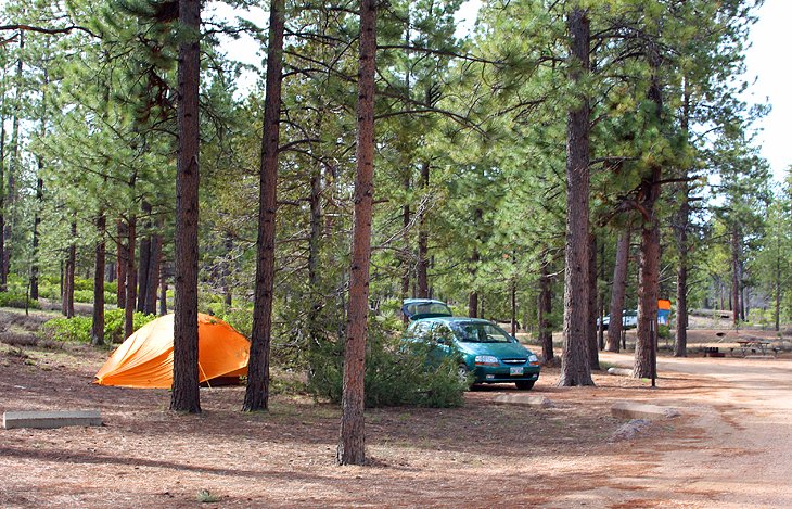 Terrain de camping au coucher du soleil du parc national de Bryce