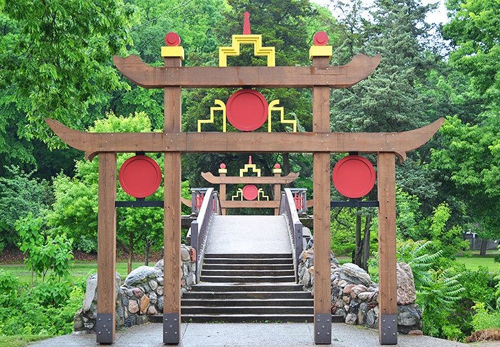 Japanese bridge entrance at Laura Bradley Park