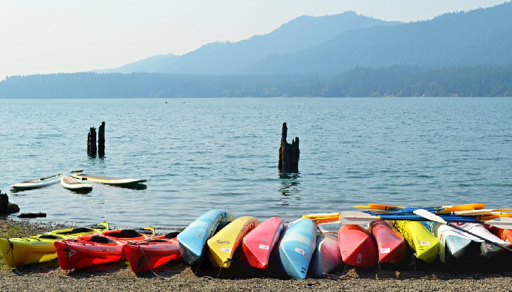 Boats on the shore of Lake Quinault