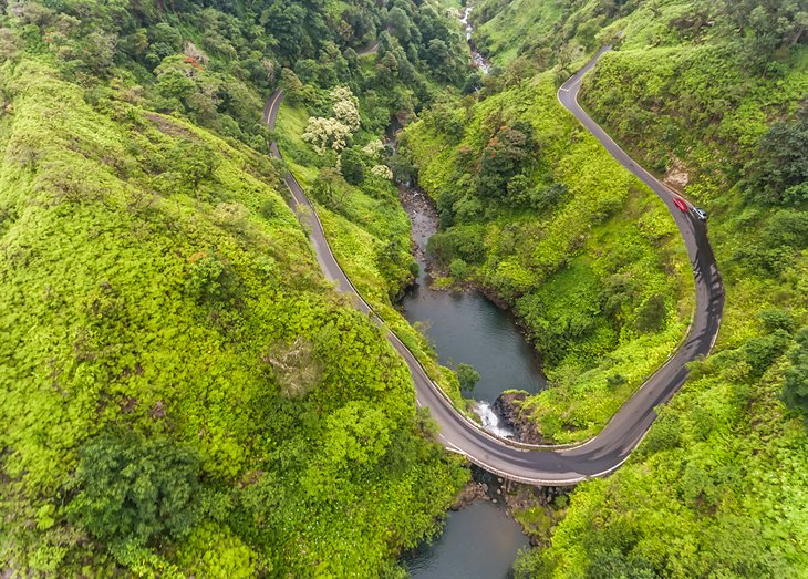 Aerial view of the road to Hana