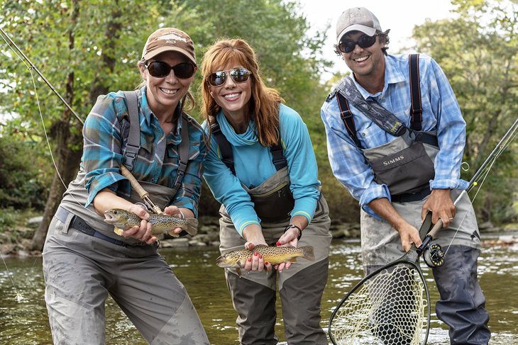 Anietra trout fishing on the Watauga River with guide Matt Maness and Shannon Maness