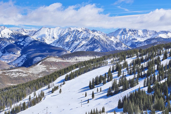 Vail ski runs with the Gore Range in the distance