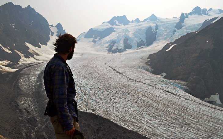 Author, Brad Lane, at lateral moraine of Blue Glacier