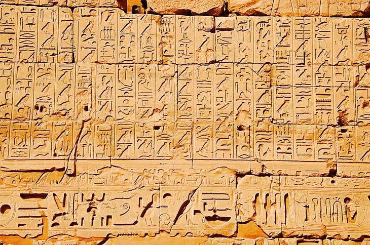 Hieroglyphic carvings in the Temple of Mut