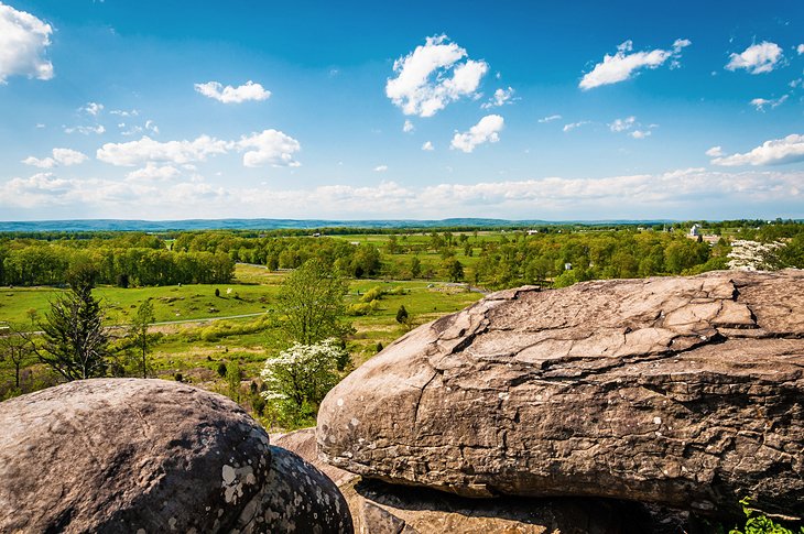 Boulders and view of the battlefields at Little Round Top