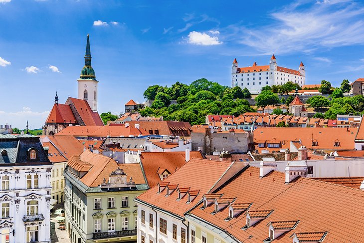 Bratislava city view with the cathedral and Bratislava castle