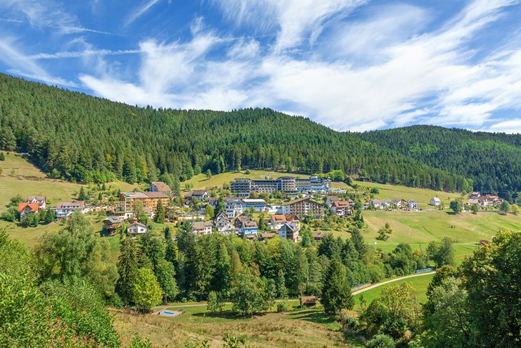 View of Baiersbronn with the Hotel Traube Tonbach in the distance