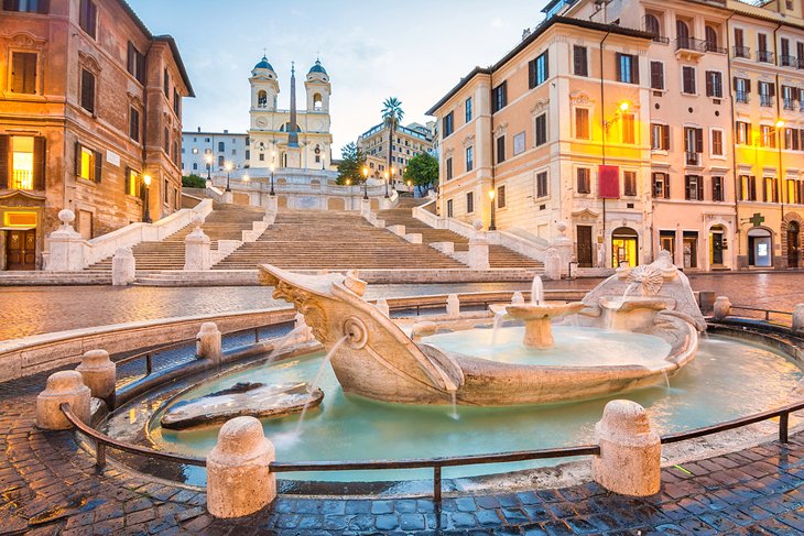 Fontana della Barcaccia fountain at the foot of the Spanish Steps