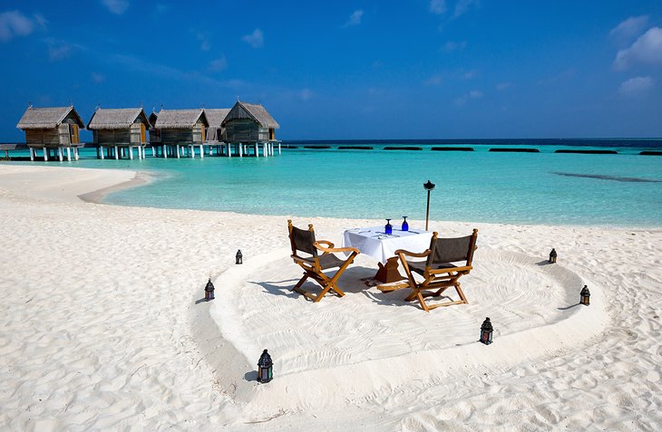 Romantic beach dining in The Maldives