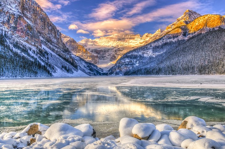 Winter sunrise over Lake Louise