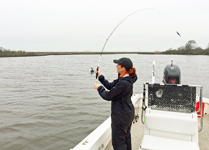 Anietra fishing on Sabine Lake