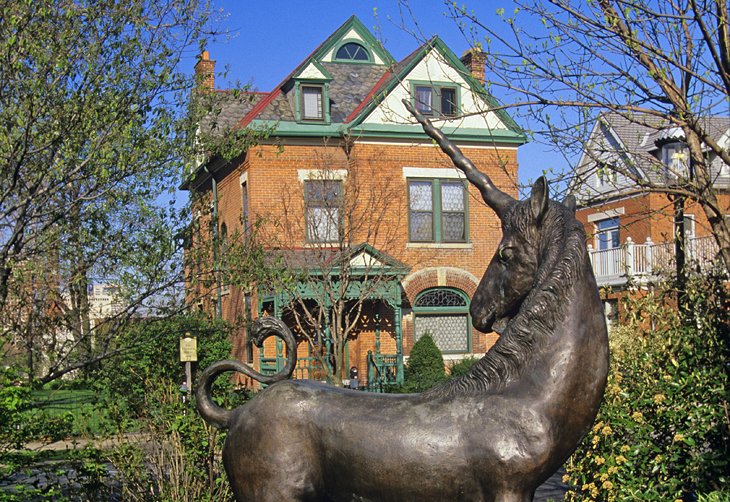 Unicorn statue in front of Thurber House