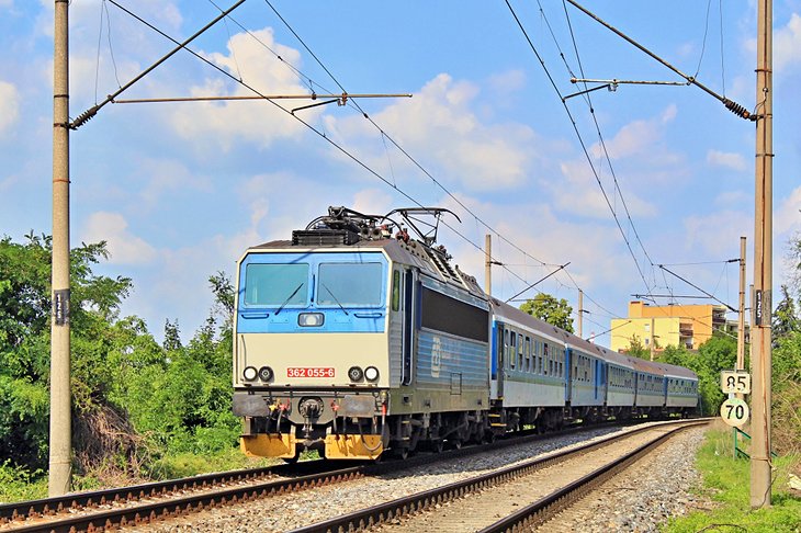 Train departing Prague