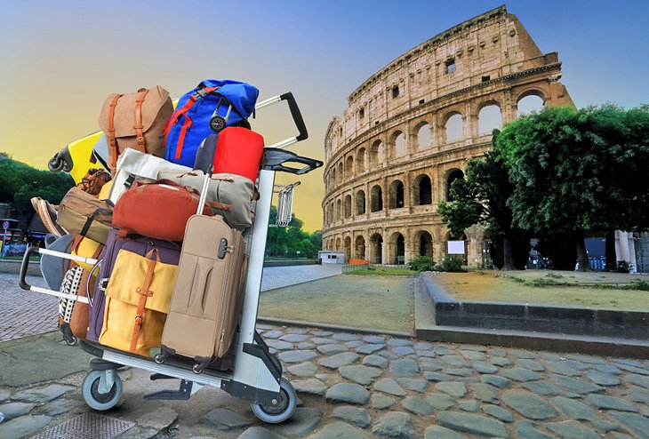 Luggage in front of the Colosseum