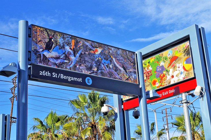 Platform signs for Bergamot Station