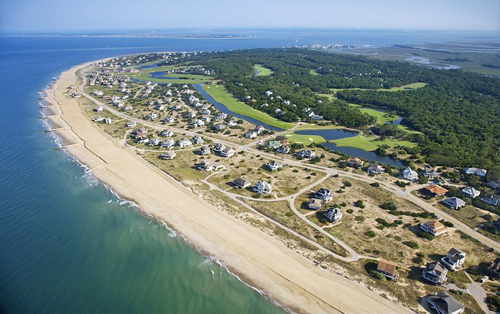 Aerial view of the beach on Bald Head Island