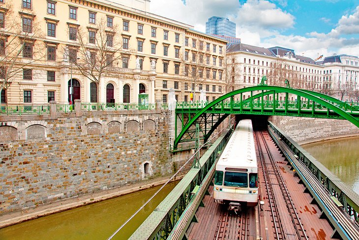 Train crossing a bridge in Vienna