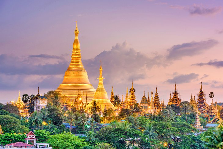 Shwedagon Pagoda at dusk