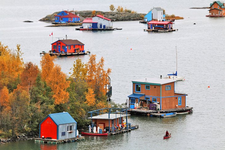 Colorful houseboats on Great Slave Lake