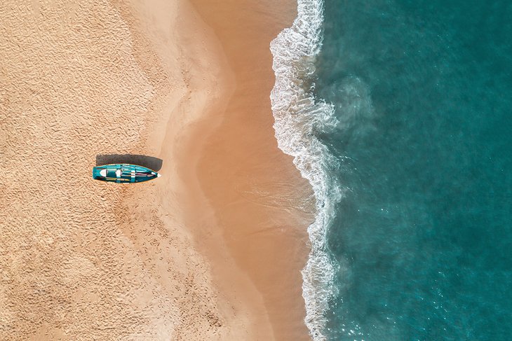 Aerial view of a lifeguard boat on Cape May Beach