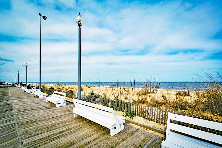 Benches on the boardwalk at Rehoboth Beach