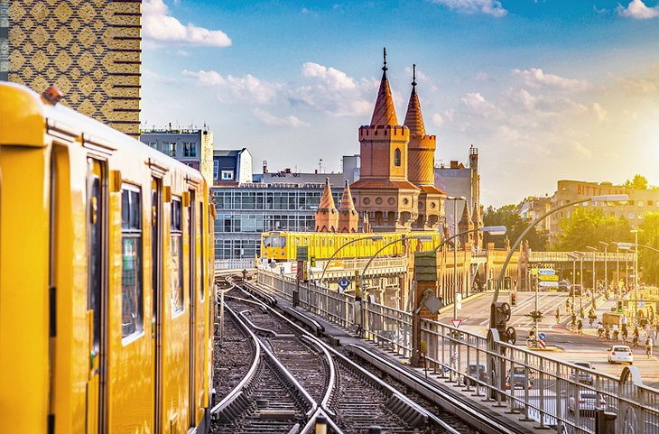 Train in Berlin with the Oberbaum Bridge in the background