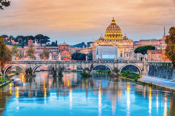 View of St. Peter's Basilica at sunset