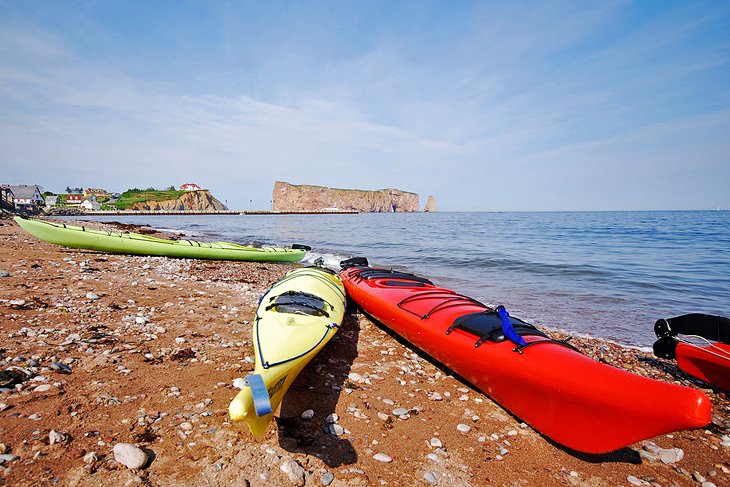 Kayaks on the beach near Perce Rock