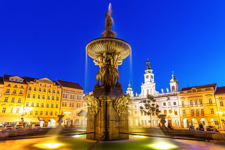 Historic center of Ceske Budejovice at night