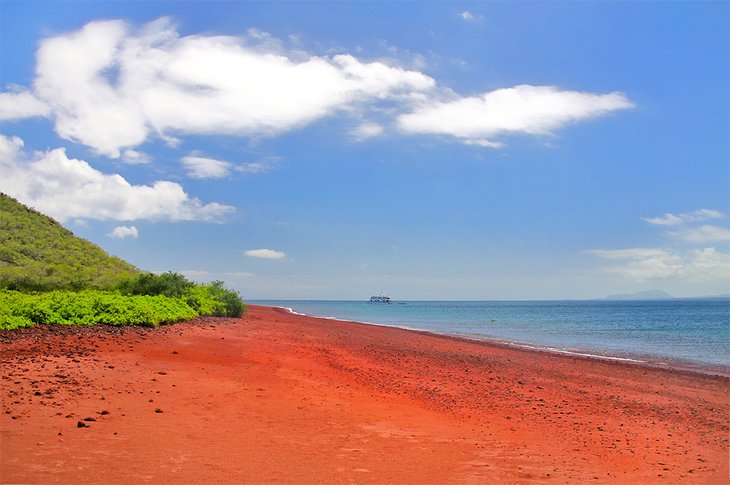 Plage de sable rouge sur l'île de Rabida dans le parc national des Galapagos