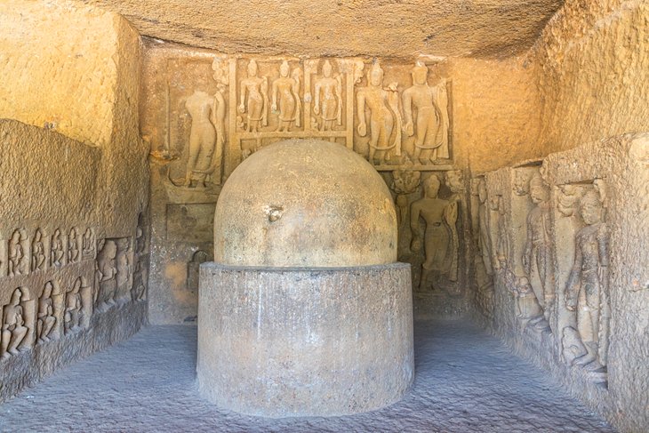 Stone carvings in a Kanheri Cave