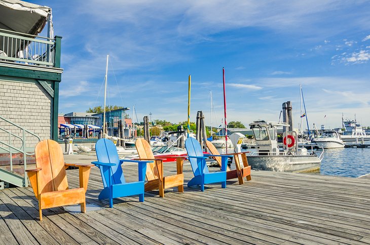 Colorful chairs on the dock in Burlington, Vermont