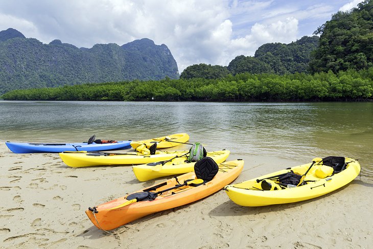 Kayaks on the beach at Ao Thalane