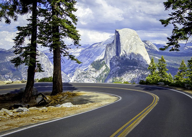 Driving past Half Dome in Yosemite