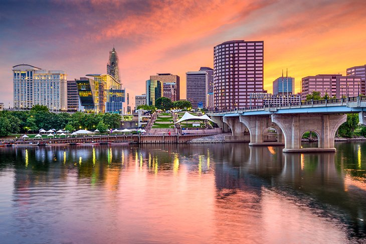 Downtown Hartford at sunset