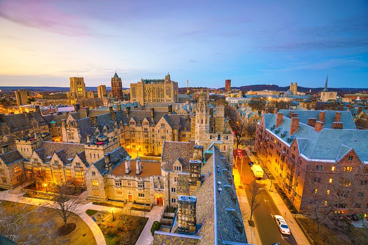 Downtown New Haven at dusk