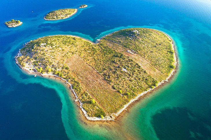 Aerial view of heart-shaped Galesnjak Island
