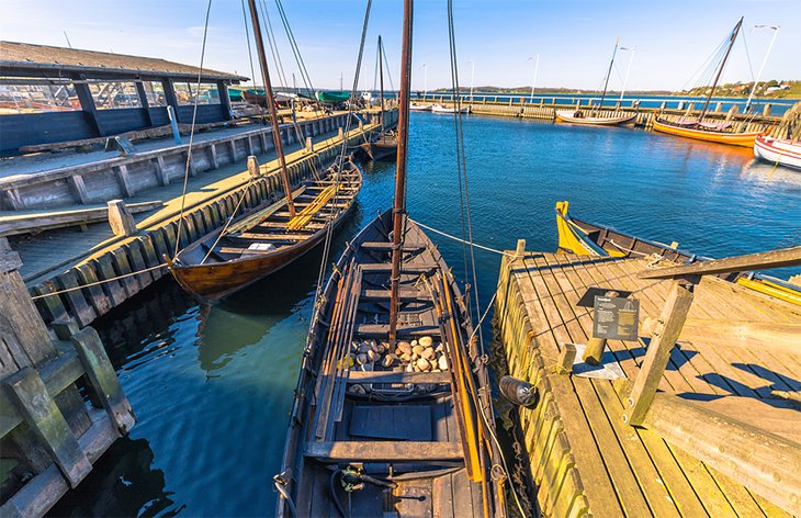Traditional Viking boats in Roskilde harbor