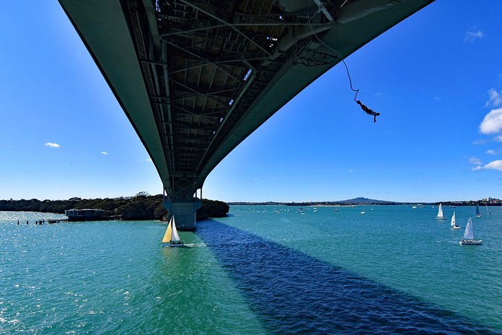 Puenting desde el puente del puerto de Auckland