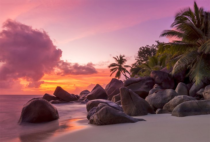 Sunset at Anse Lazio on Praslin Island