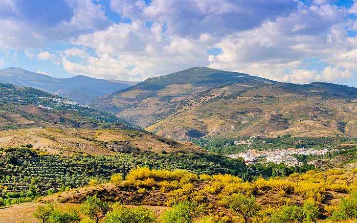 Cadiar and Berchules villages with the Sierra Nevada mountains in the distance