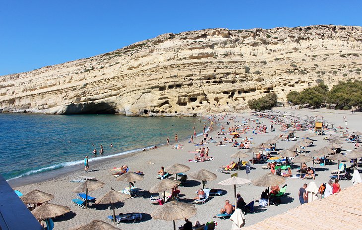 View of the beach at Matala from a restaurant