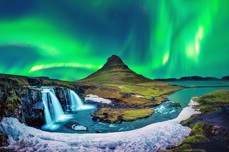 The Northern Lights over Kirkjufell in Iceland