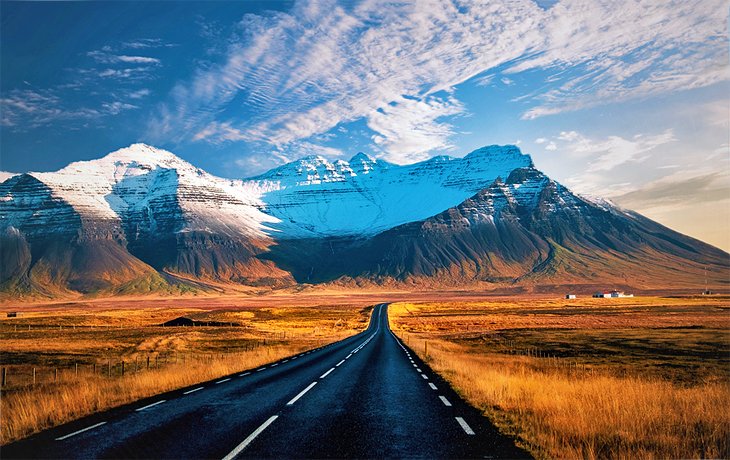 Snowcapped mountains along the Ring Road
