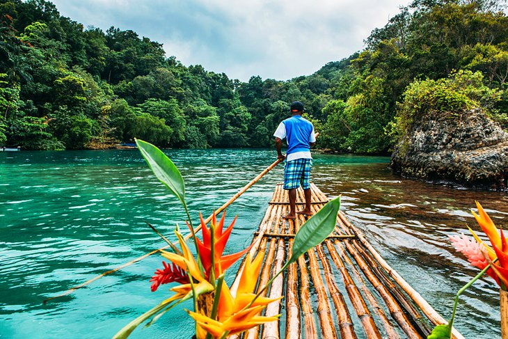 Bamboo raft in the Blue Lagoon