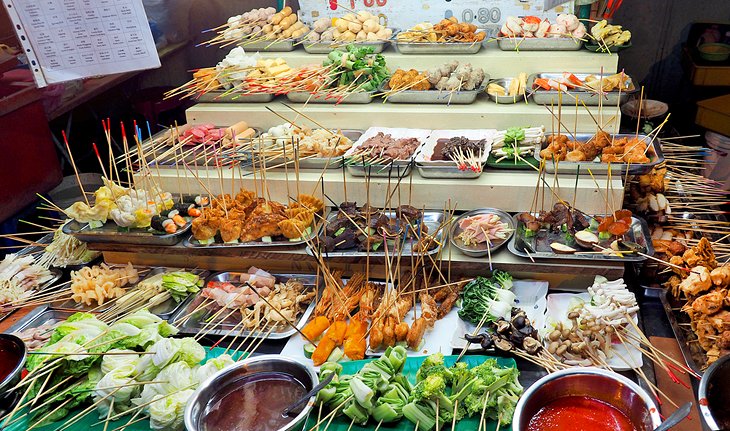 Local delicacy Lok Lok for sale at a night market in Penang