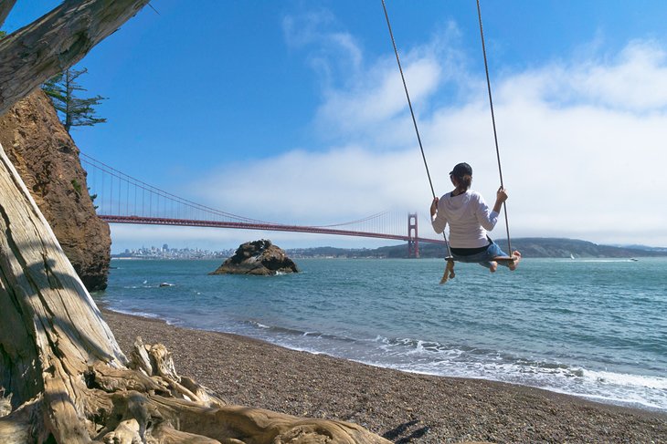 A swing on the beach at Kirby Cove Campground