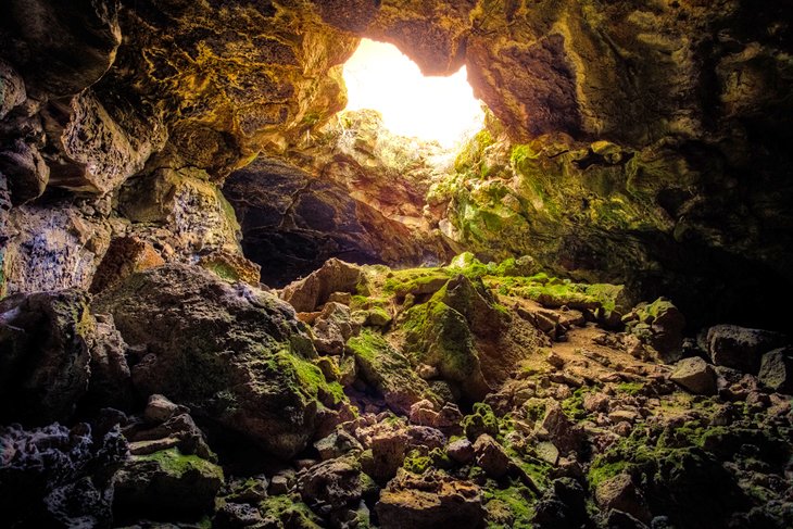 Exploring the lava tubes near Indian Well Campground