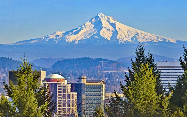 View of downtown Portland with Mt. Hood in the distance