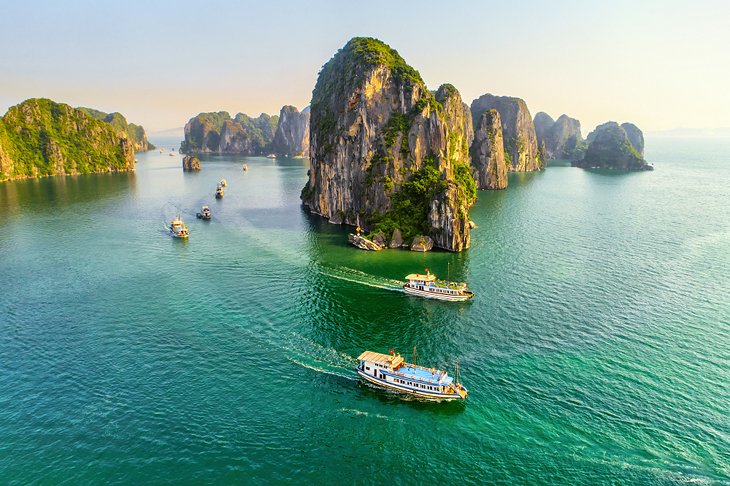 Cruise boats on Halong Bay